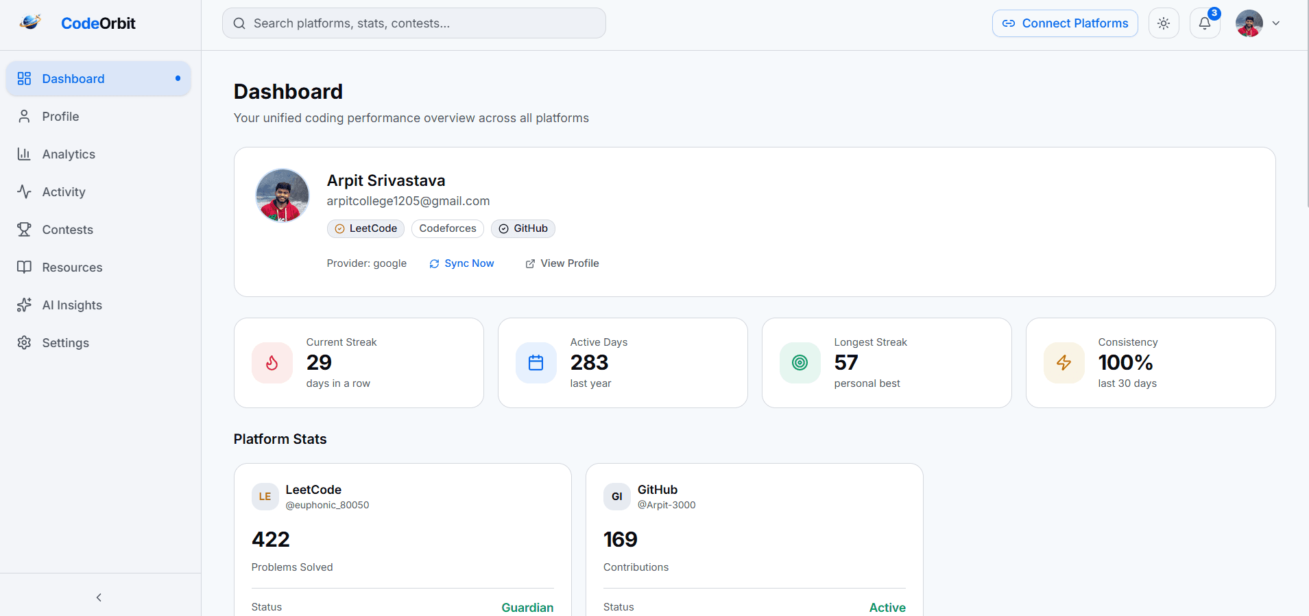 CodeOrbit – Track, Showcase, and Elevate Your Coding Journey